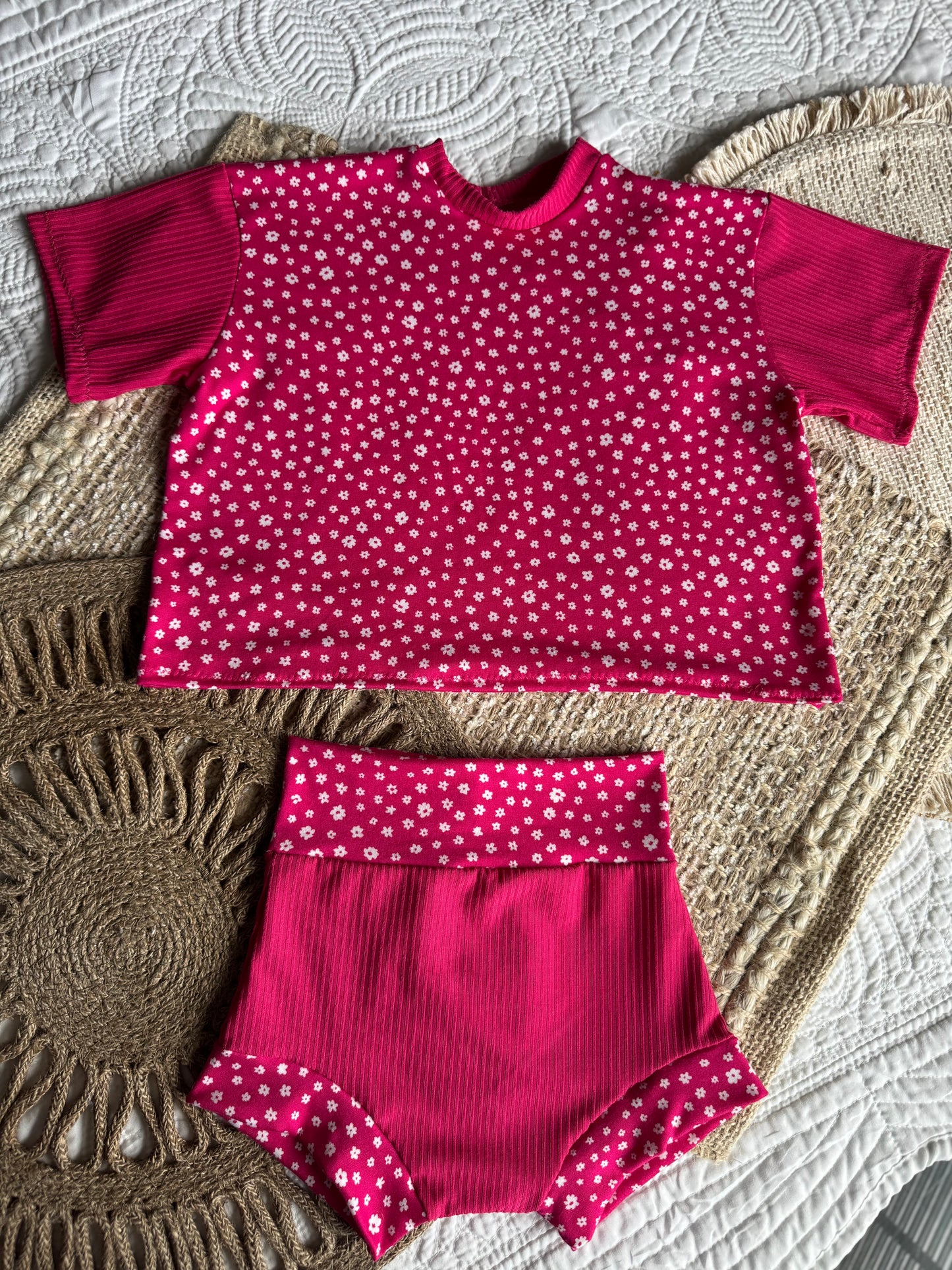 Fuchsia Floral Oversized Tee+Bummies